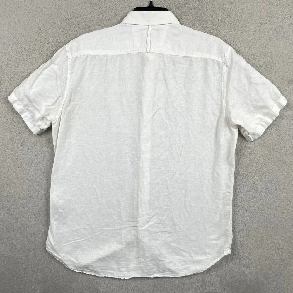 Banana Republic Shirt Mens Small White Linen Blend Textured Button Up Vacation